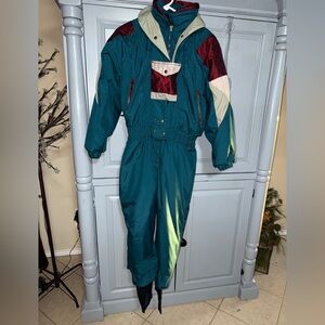 Vintage Edelweiss skiwear womens size 8 ski-suit Teal-burgundy-beige-80's